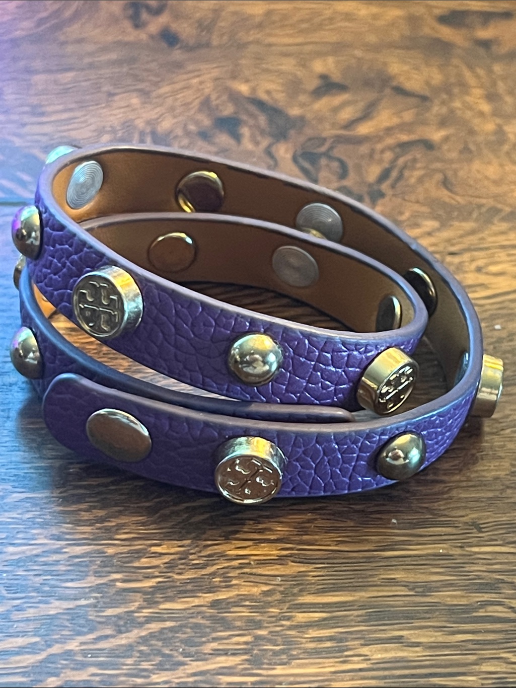 Tory Burch Purple Double Wrap Logo Bracelet